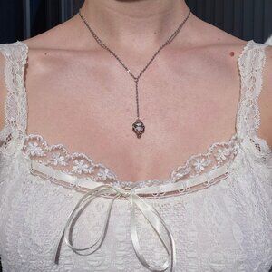 Elegant white pearl & silver rosary necklace